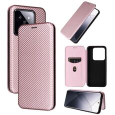 Per Xiaomi 14 Pro Custodia per cellulare in pelle con texture in fibra di carbonio (rosa)