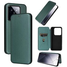 Per Xiaomi 14 Pro Custodia per cellulare in pelle con texture in fibra di carbonio (verde)
