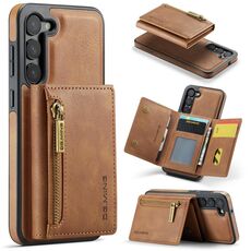 Per Samsung Galaxy S23 / S23+ DG.MING Serie M5 Custodia per telefono in pelle staccabile con cerniera RFID multi card (marrone)
