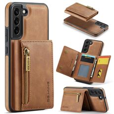 Per Samsung Galaxy S22+ DG.MING Serie M5 Custodia per telefono in pelle staccabile con cerniera multischeda RFID (marrone)