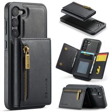 Per Samsung Galaxy S23+ DG.MING Serie M5 Custodia per telefono in pelle staccabile con cerniera RFID multi card (Nero)