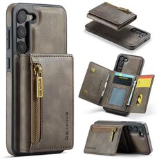 Per Samsung Galaxy S23+ DG.MING Serie M5 Custodia per telefono in pelle staccabile con cerniera multischeda RFID (caffè)