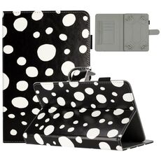 Custodia per tablet in pelle con motivo a pois da 8 pollici (punto bianco nero)