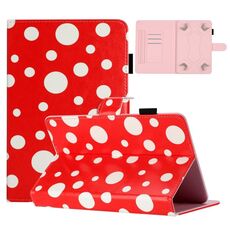 Custodia per tablet in pelle con motivo a pois da 10 pollici (punto rosso bianco)