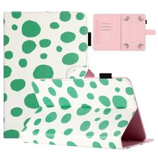 Custodia per tablet in pelle con motivo a pois da 10 pollici (punto bianco verde)
