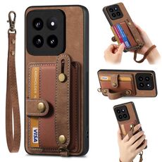 Per Xiaomi 14 Pro Custodia per telefono con retro in pelle a portafoglio con cinturino incrociato retrò (marrone)