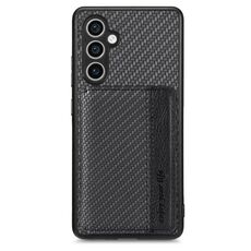 Per Samsung Galaxy S23 FE 5G Porta carte magnetiche in fibra di carbonio Custodia per telefono con blocco RFID (Nero)
