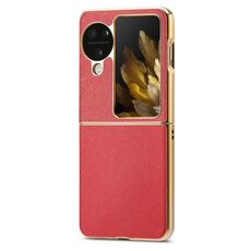 Custodia per telefono antiurto galvanica in pelle Flip Litchi per OPPO Find N3(Rosso)