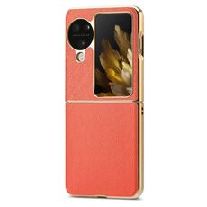 Custodia per telefono antiurto galvanica in pelle Flip Litchi per OPPO Find N3 (arancione)