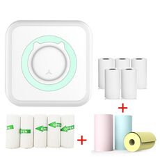 Stampante termica per etichette fotografiche senza inchiostro Bluetooth Mini Student, specifiche: verde+5 adesivi+5 carta+3 carta colorata