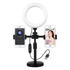 Supporto per streaming live per telefono cellulare con piastra rotonda a doppia posizione della macchina Supporto portatile per selfie con luce di riempimento da 6 pollici