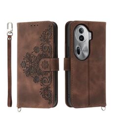 Per OPPO Reno 11 Pro Custodia per telefono in pelle con fiori in rilievo effetto pelle (marrone)