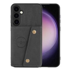 Custodia magnetica per telefono con doppia fibbia per slot per schede Samsung Galaxy S24+ 5G (nera)
