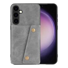 Custodia magnetica per telefono con doppia fibbia per slot per schede Samsung Galaxy S24+ 5G (grigio)