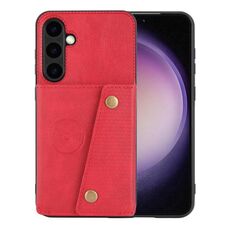 Custodia magnetica per telefono Samsung Galaxy S24+ 5G con doppia fibbia e slot per schede (rossa)