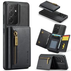 Per Samsung Galaxy S21 Ultra DG.MING Serie M5 Custodia per telefono in pelle staccabile con cerniera multischeda RFID (Nero)