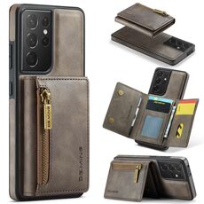 Per Samsung Galaxy S21 Ultra DG.MING Serie M5 Custodia per telefono in pelle staccabile con cerniera multischeda RFID (caffè)
