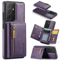 Per Samsung Galaxy S21 Ultra DG.MING Serie M5 Custodia per telefono in pelle staccabile con cerniera multischeda RFID (viola)