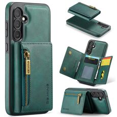 Per Samsung Galaxy S23 FE 5G DG.MING Serie M5 Custodia per telefono in pelle staccabile con cerniera RFID multi card (verde)