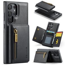 Per Samsung Galaxy S22 Ultra DG.MING Serie M5 Custodia per telefono in pelle staccabile con cerniera RFID multi card (Nero)