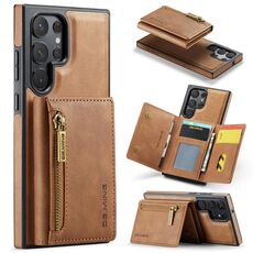 Per Samsung Galaxy S22 Ultra DG.MING Serie M5 Custodia per telefono in pelle staccabile con cerniera RFID multi card (marrone)