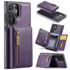 Per Samsung Galaxy S22 Ultra DG.MING Serie M5 Custodia per telefono in pelle staccabile con cerniera RFID multi card (viola)