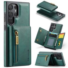 Per Samsung Galaxy S22 Ultra DG.MING Serie M5 Custodia per telefono in pelle staccabile con cerniera RFID multi card (verde)
