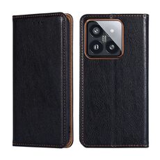 Custodia per telefono in pelle magnetica tinta unita per Xiaomi 14 Pro Gloss Oil (nera)