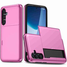 Custodia per telefono con armatura antiurto per Samsung Galaxy S24+ 5G con slot per schede (rosa rosso)