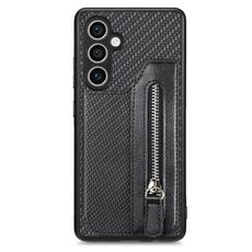 Per Samsung Galaxy S23 FE 5G Custodia a portafoglio con cerniera orizzontale in fibra di carbonio (nera)