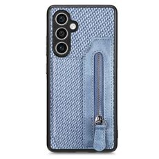 Per Samsung Galaxy S23 FE 5G Custodia per telefono a portafoglio con cerniera orizzontale con chiusura in fibra di carbonio (blu)