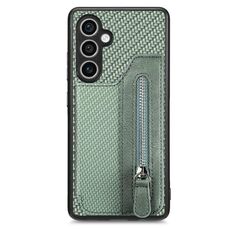 Per Samsung Galaxy S23 FE 5G Custodia a portafoglio con cerniera orizzontale in fibra di carbonio (verde)