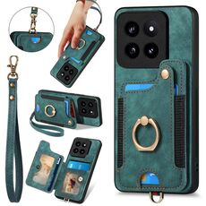 Per Xiaomi 14 Pro Custodia per telefono a portafoglio multi-card RFID con anello retro skin-feel (verde)