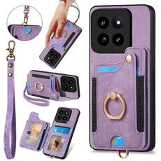 Per Xiaomi 14 Pro Custodia per telefono a portafoglio multi-card RFID con anello retro skin-feel (viola)
