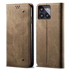 Per Xiaomi Redmi K70E Custodia in pelle con chiusura orizzontale stile casual con texture denim (cachi)