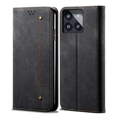 Per Xiaomi Redmi K70E Custodia in pelle con chiusura orizzontale stile casual con texture denim (nera)