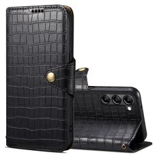 Per Samsung Galaxy S24 5G Denior Custodia in pelle di coccodrillo con bordo olio (Nero)