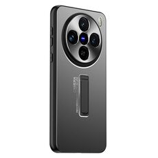 Custodia per telefono con supporto in TPU ibrido in metallo satinato per vivo X100 (nera)