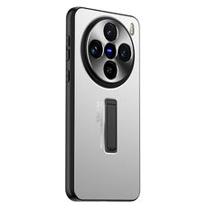 Custodia per telefono con supporto in TPU ibrido in metallo satinato per vivo X100 (argento)