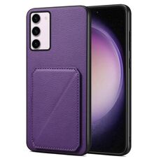 Custodia per telefono posteriore in similpelle di vitello Denior per Samsung Galaxy S23 5G con supporto (viola)