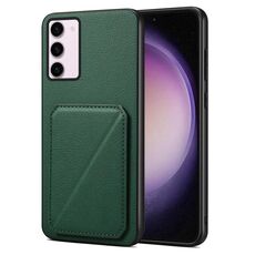 Custodia per telefono posteriore in similpelle di vitello Denior per Samsung Galaxy S23 5G con supporto (verde)