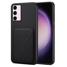 Custodia per telefono posteriore in similpelle di vitello Denior per Samsung Galaxy S23 5G con supporto (nero)