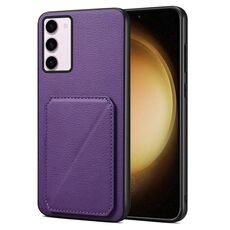 Custodia per telefono posteriore in similpelle di vitello Denior per Samsung Galaxy S23+ 5G con supporto (viola)