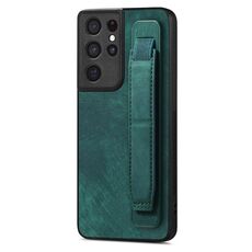 Per Samsung Galaxy S21 Ultra 5G Custodia retro in pelle con supporto per cinturino retrò (verde)
