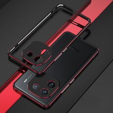 Per vivo iQOO 12 Pro Serie Aurora Protezione per lenti + Custodia per telefono con struttura in metallo (Nero Rosso)