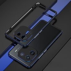 Per vivo iQOO 12 Pro Serie Aurora Protezione per lenti + Custodia per telefono con struttura in metallo (Nero Blu)