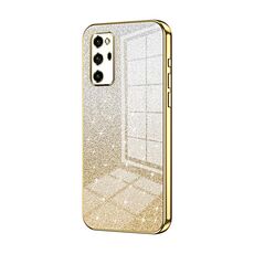 Custodia per telefono elettrolitico in polvere glitter sfumata per Honor V30 Pro (oro)