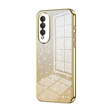 Custodia per telefono elettrolitico con polvere glitterata sfumata per Honor X20 SE / Huawei nova 10z (oro)