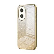 Custodia per telefono elettrolitico con polvere glitterata sfumata per Honor X40i / Play 7T Pro (Oro)