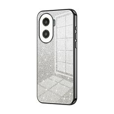 Custodia per telefono elettrolitico con polvere glitterata sfumata per Honor X40i / Play 7T Pro (nero)